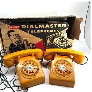 Remco Dialmaster Toy Telephone Set Orange Rotary Phones Parts Repair USA